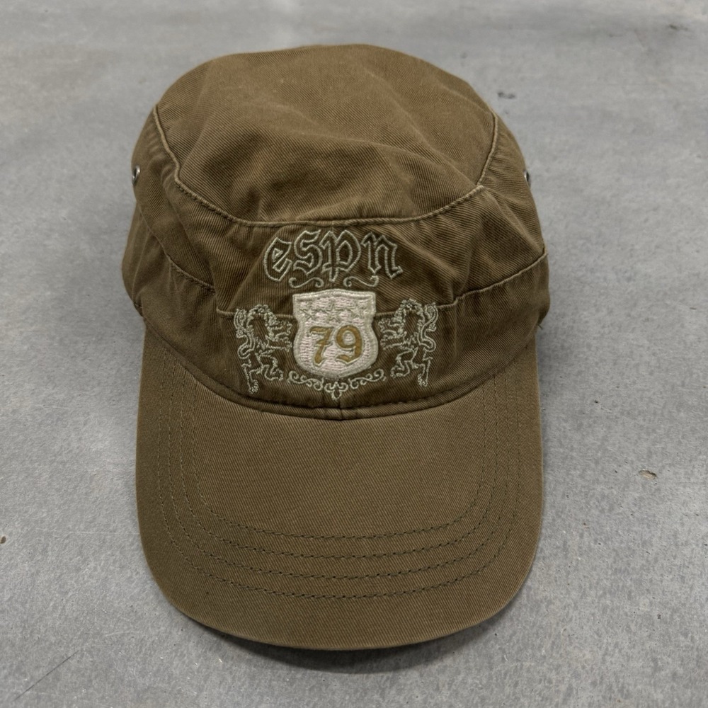 Vintage ESPN 79 Military Cadet Hat Brown Distressed Army Cap OSFA
